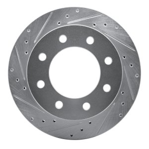 Chevrolet Suburban 2500 Brake Rotor (1) - Rear Left - R1 Concepts - Drilled & Slotted - Silver - `99-`25